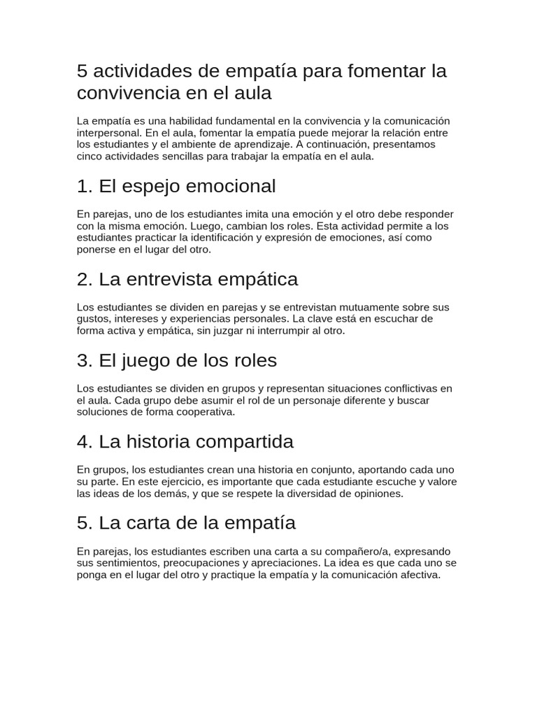 5 Actividades de Empatía para Fomentar La Convivencia en El Aula | PDF