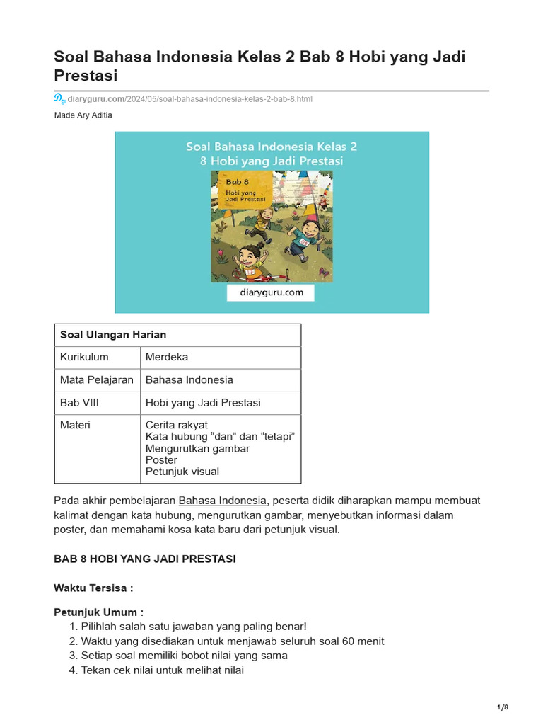 Hobi dan Prestasi dalam Cerita Rakyat | PDF