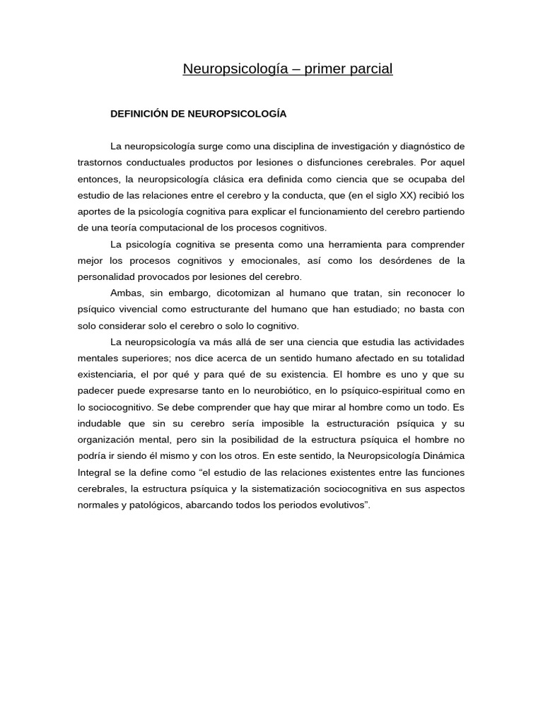Resumen Del Primer Parcial de Neuropsicología | PDF | Meningitis ...