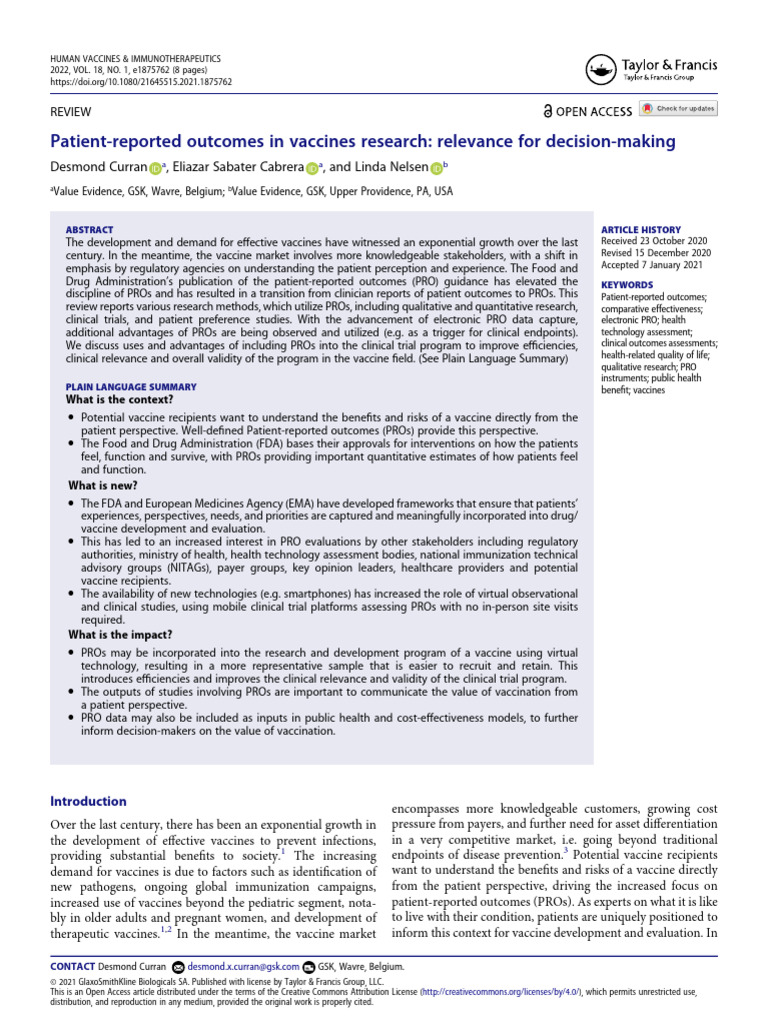 Patient-Reported Outcomes in Vaccines Research Rel | PDF | Clinical ...