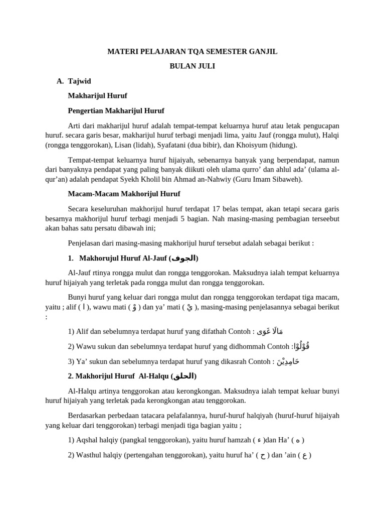 Makhraj Huruf dalam Tajwid | PDF