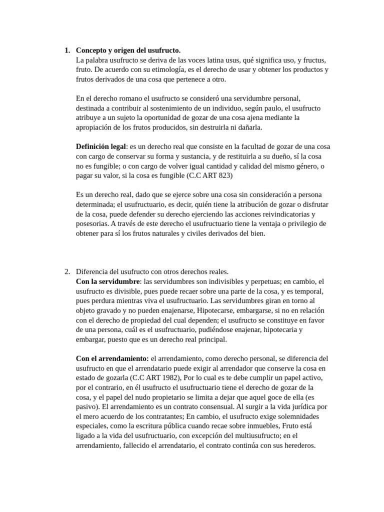 Usufructo: Concepto y Diferencias Clave | PDF | Propiedad | Derecho privado