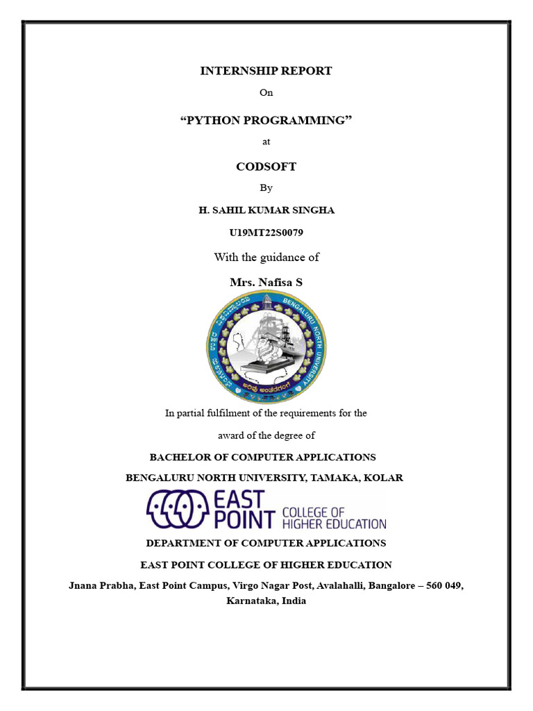 Python Programming Internship Report | PDF | Python (Programming ...