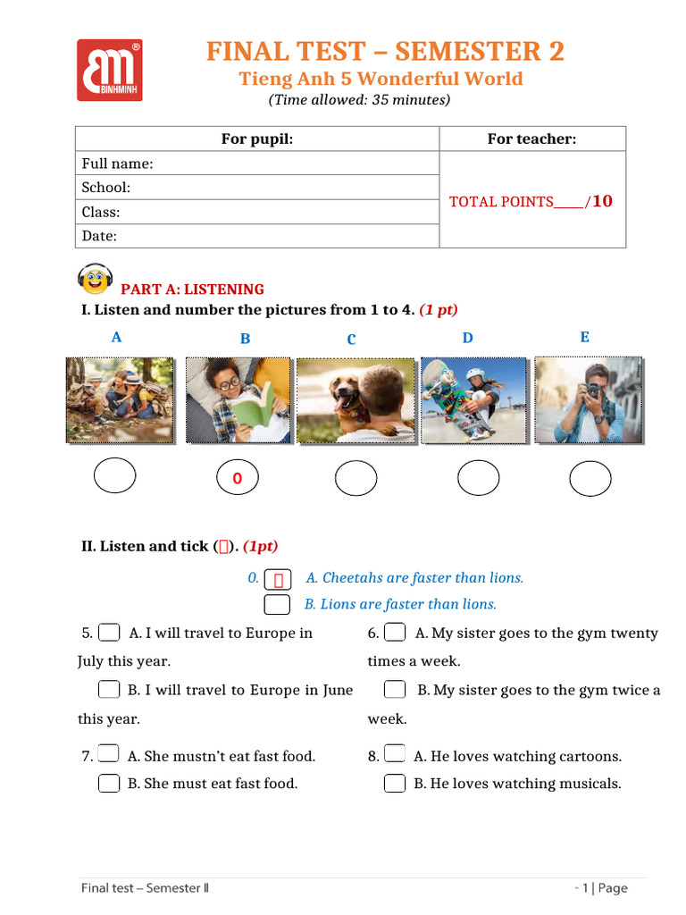 TA 5 WW - Final Test - Term 2 - 75 - TN (Easy) | PDF