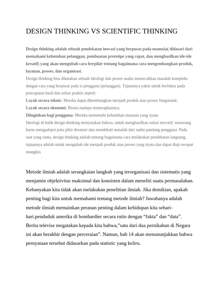 Perbandingan Design Thinking dan Metode Ilmiah | PDF