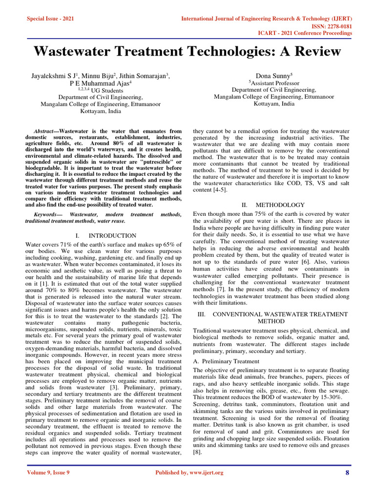 Modern Wastewater Treatment Methods | PDF | Sewage Treatment | Chemistry