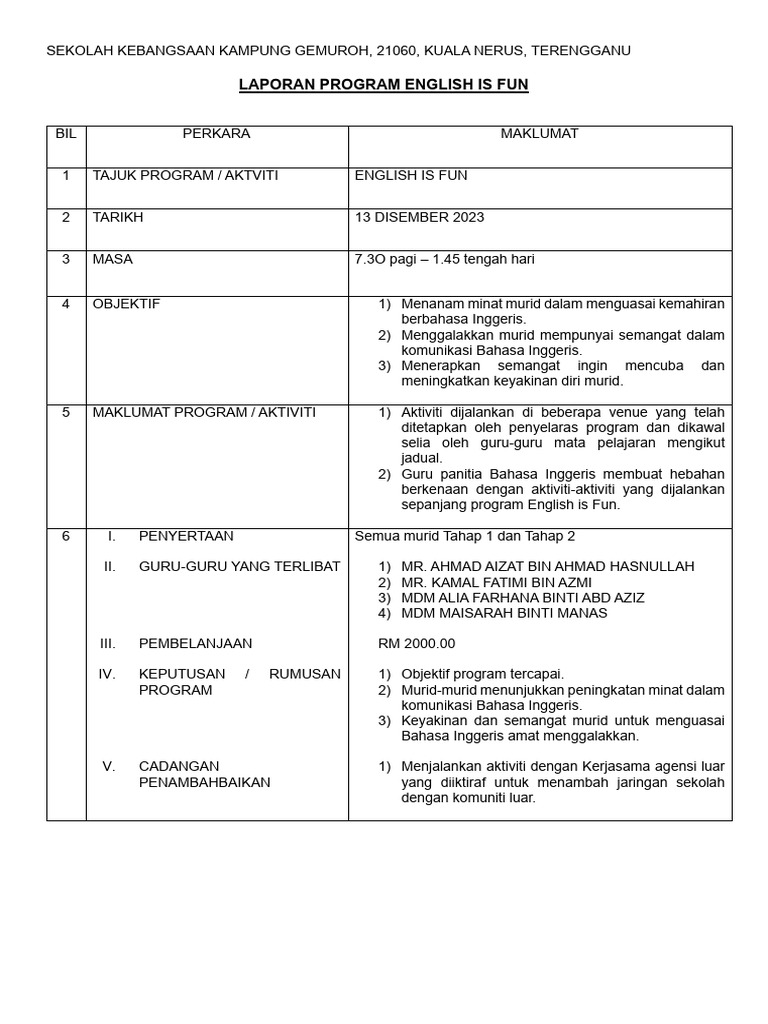 Laporan Program English Is Fun | PDF