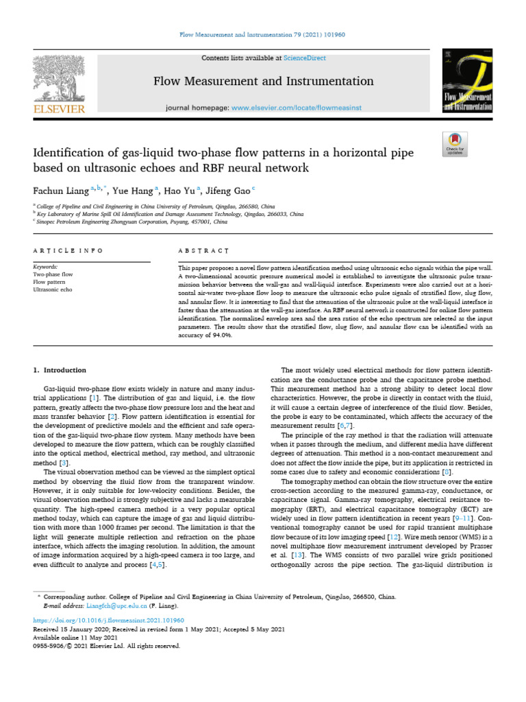 Gas-Liquid Flow Pattern Identification | PDF | Ultrasound | Flow ...
