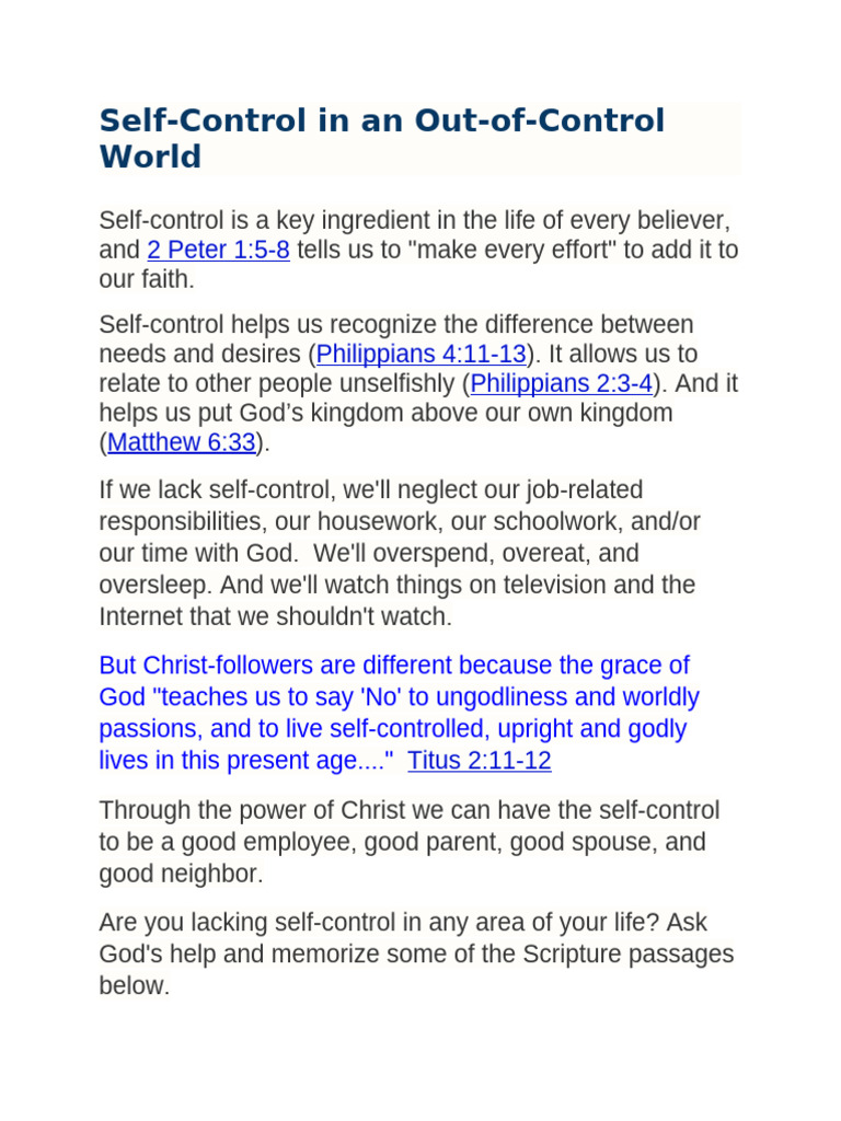 Mastering Self-Control in Faith | PDF