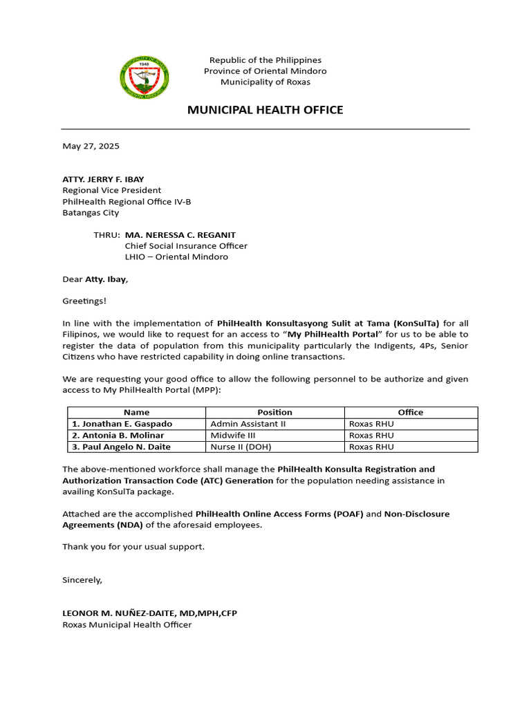 Request for My PhilHealth Portal Access | PDF
