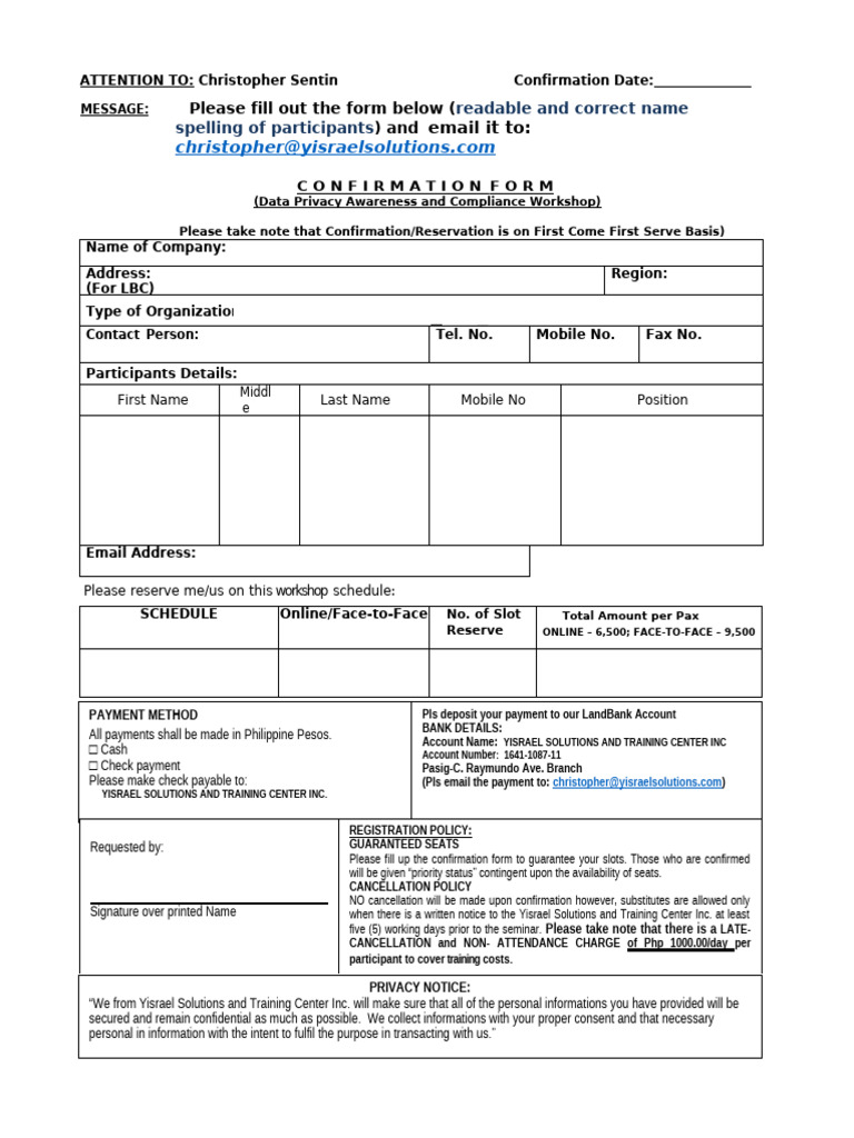 Data Privacy Workshop Registration Form | PDF