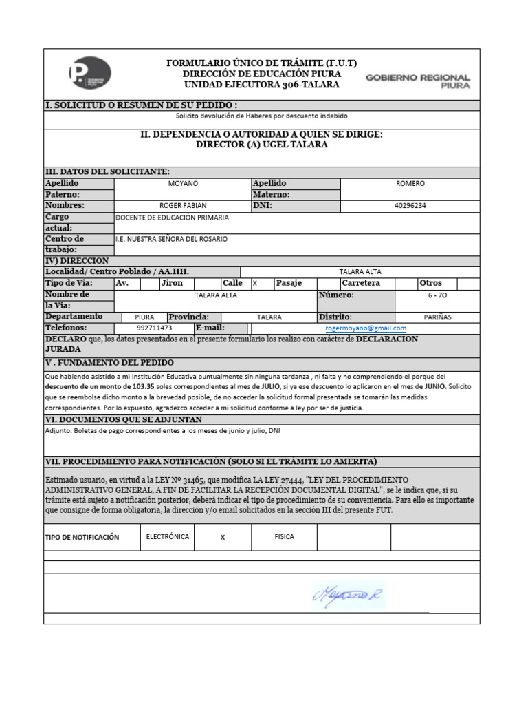 Solicitud de Reembolso por Descuento Indebido | PDF