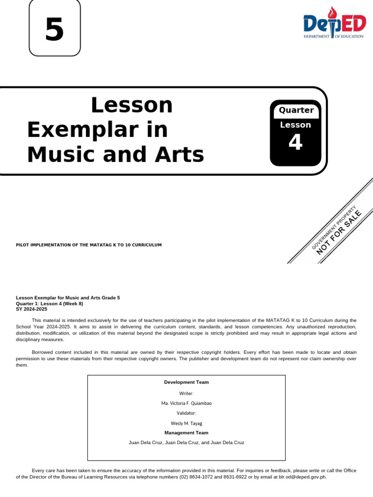 Grade 5 Music and Arts Lesson Exemplar | PDF | Learning | Curriculum