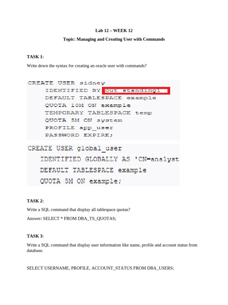 Oracle User Management Commands Guide | PDF