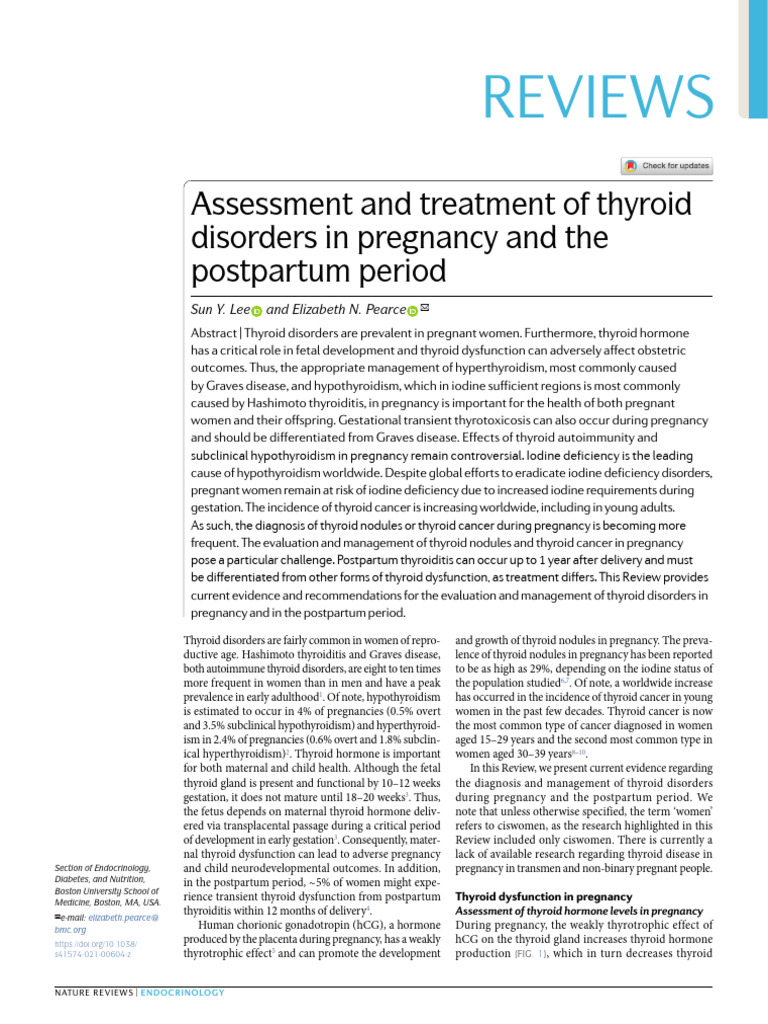 Assessment and Treatment of Thyroid Disorders in Pregnancy and The ...
