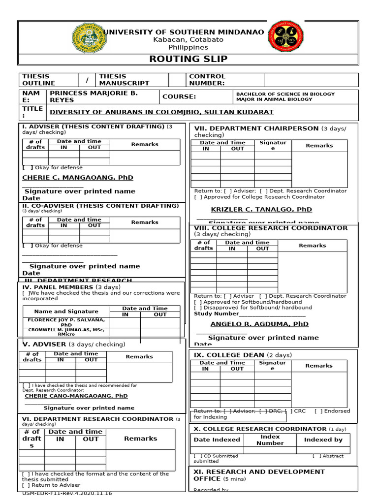 Anuran Diversity Thesis Routing Slip | PDF | Thesis | Writing