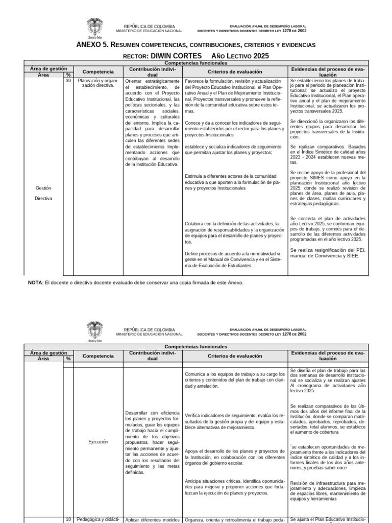 Anexo 5 Evaluación Docente 2025 | PDF | Plan de estudios | Enseñando