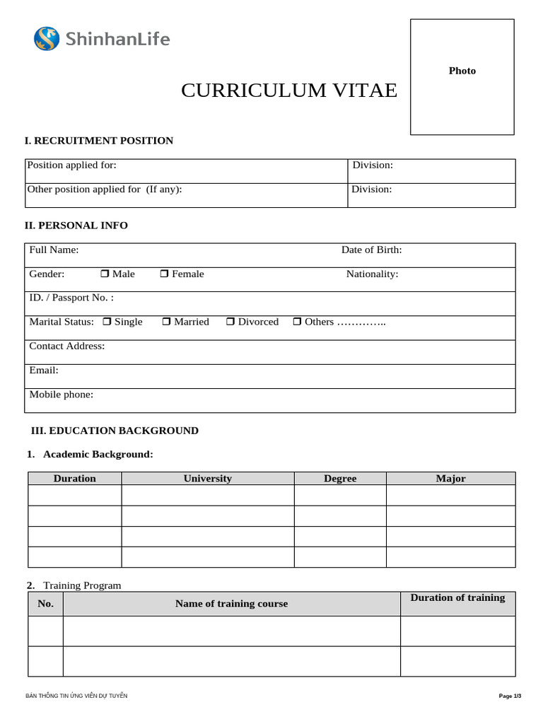 Career Opportunity SHLV Job Application Form Upload | PDF