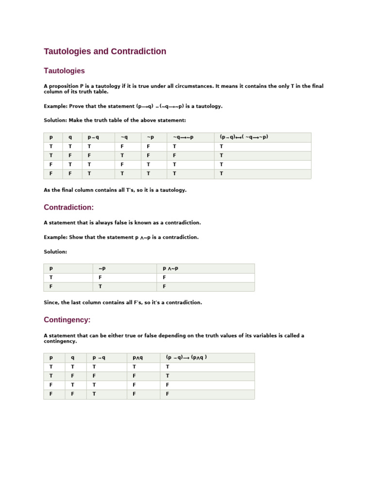 Understanding Tautologies and Contradictions | PDF