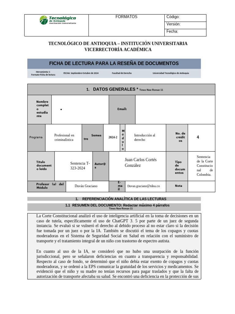 Sentencia T-323-2024 | PDF | Inteligencia artificial | Inteligencia (IA