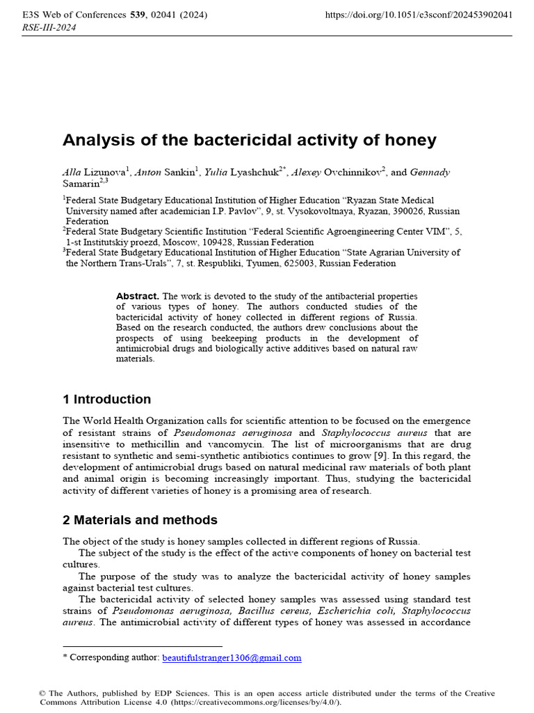 Analysis of The Bactericidal Activity of Honey | PDF | Antimicrobial ...