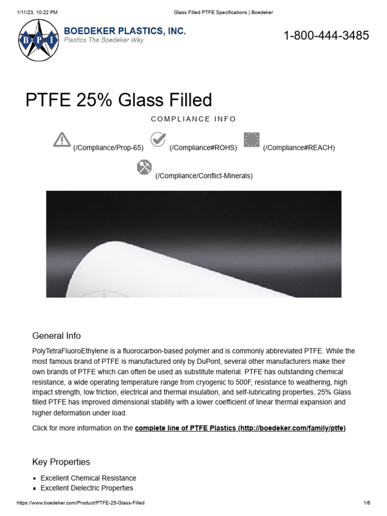 Glass Filled PTFE 25% Specifications | PDF | Materials | Materials Science