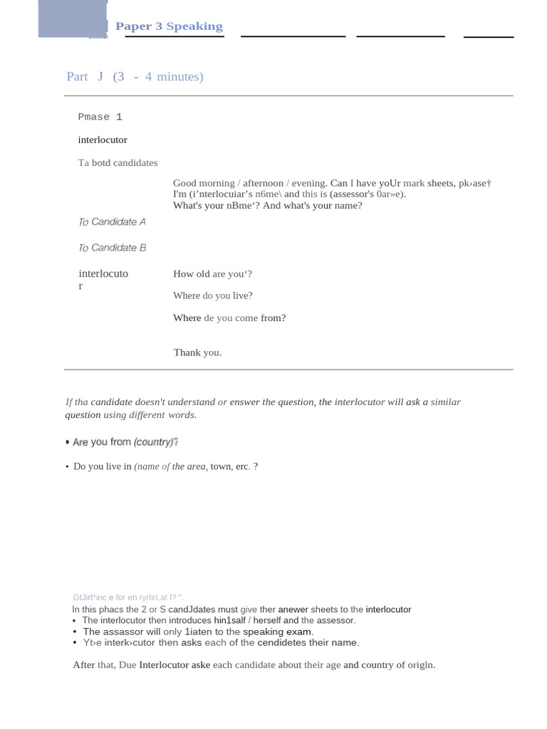 Interlocutor Guidelines for Speaking Exam | PDF
