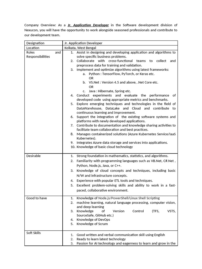 Jr. Application Developer Role Overview | PDF | Computing | Computer ...