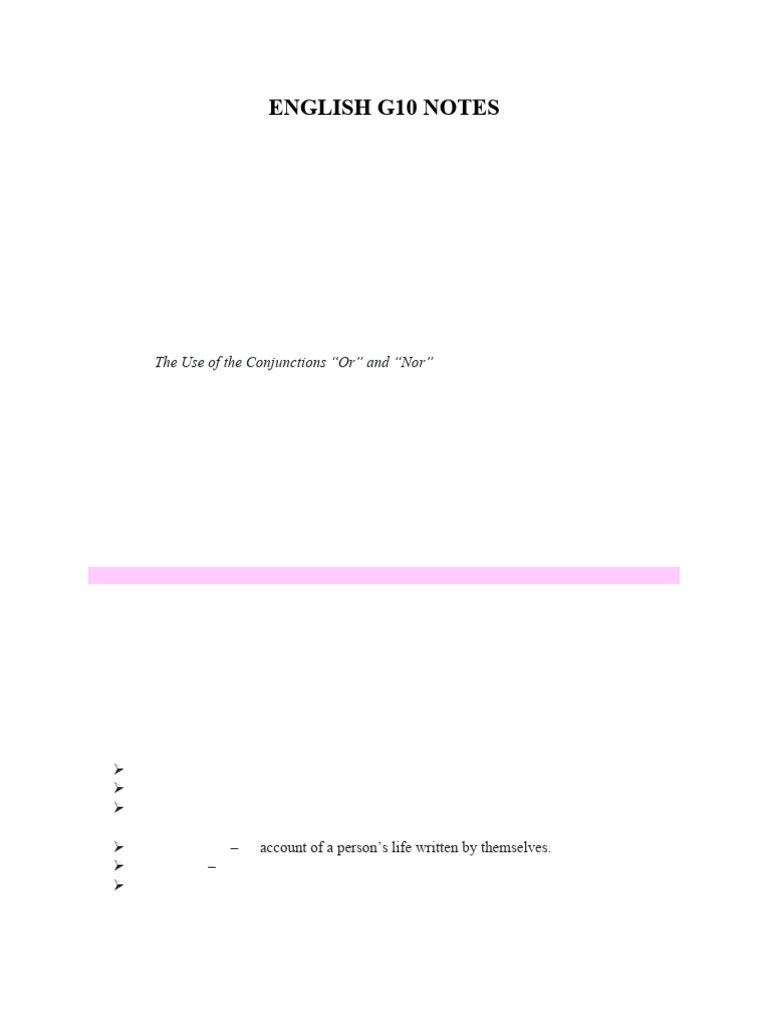 G10 English Grammar Notes Overview | PDF | Subject (Grammar) | Verb