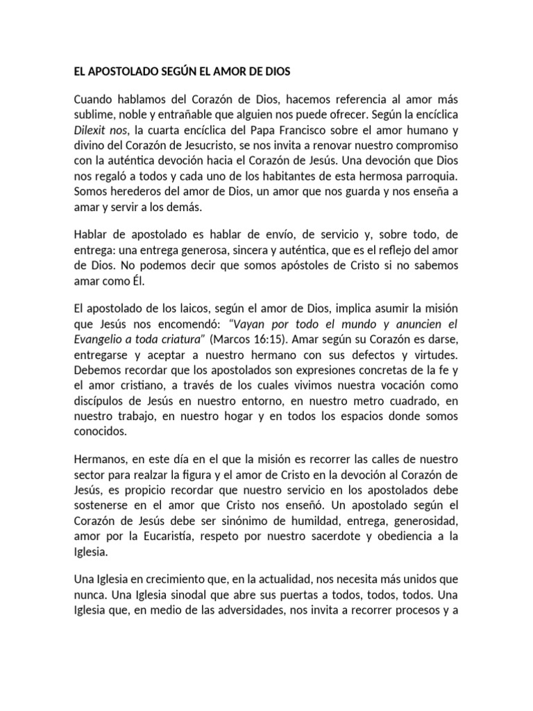 Apostolado y Amor de Dios en Acción | PDF | Amor | Cristo (título)