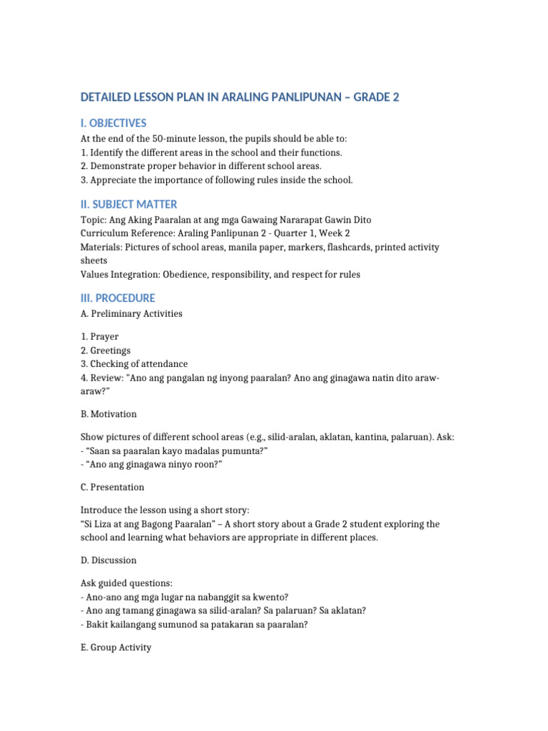 Grade 2 AP Lesson Plan | PDF