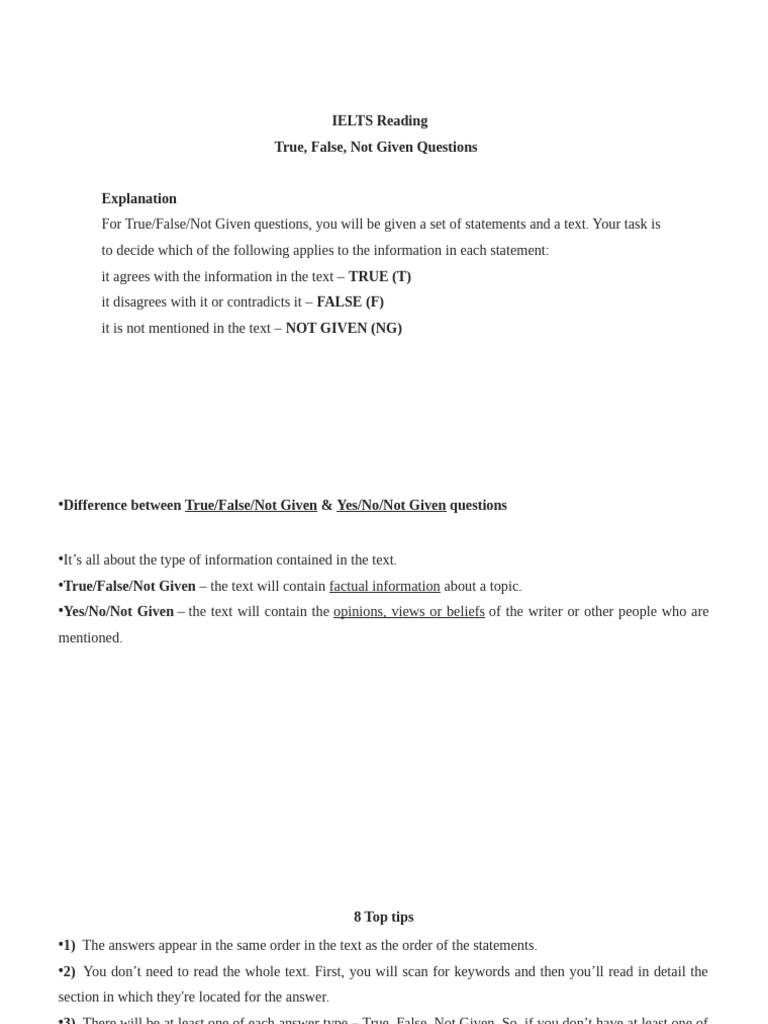 Mastering True/False/Not Given in IELTS | PDF | Knowledge | Epistemology