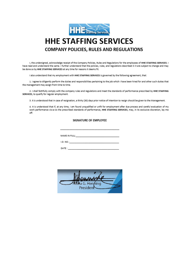 HHE Staffing Services Employee Policies | PDF | Sexual Harassment ...