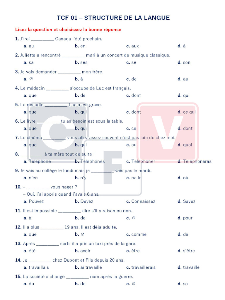 TCF - Structure de la langue - Đề 6 | PDF