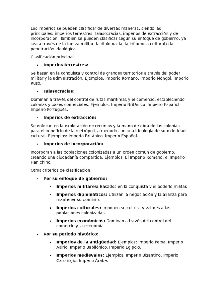 Clasificación de Imperios Históricos | PDF