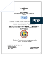 Department of Management Studies: A "Synopsis" ON