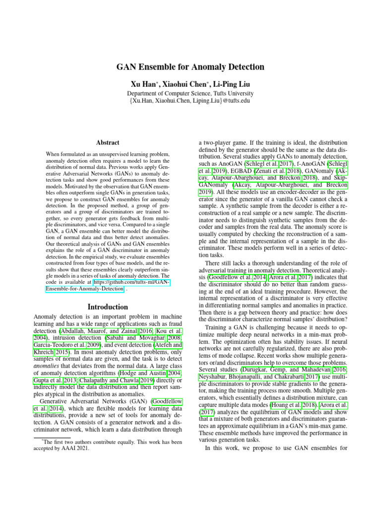 GAN Ensembles for Anomaly Detection | PDF | Cognitive Science | Learning