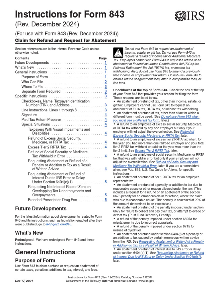 Form 843 Instructions for Abatement | PDF | Tax Refund | Internal ...