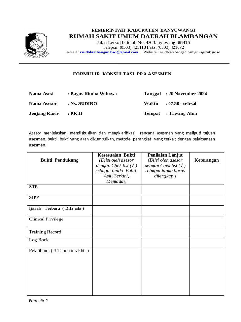 Form 2 Konsultasi Pra Asses-Ready | PDF