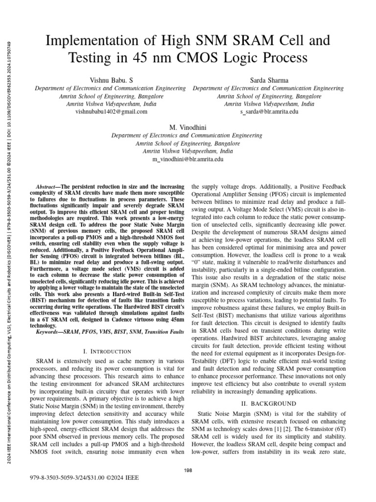 High SNM SRAM Cell Design and Testing | PDF | Mosfet | Amplifier