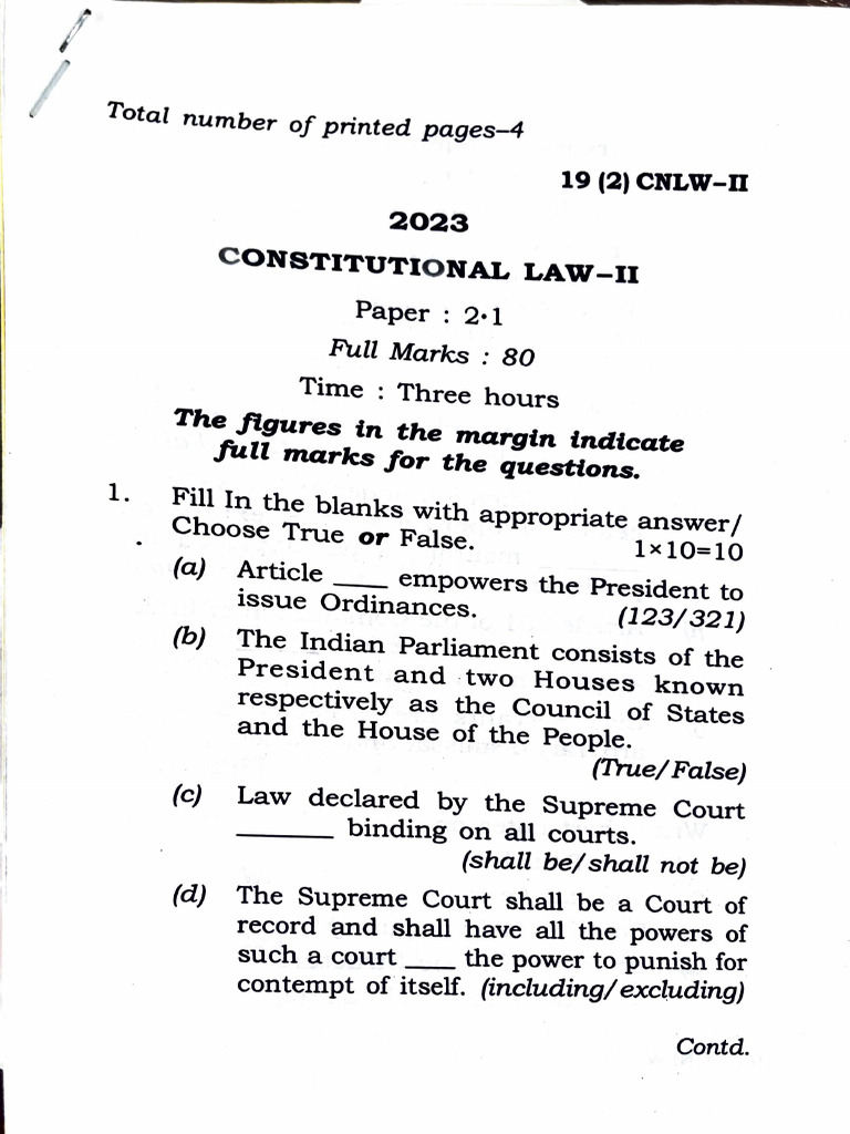Constitutional Law Questions Paper | PDF