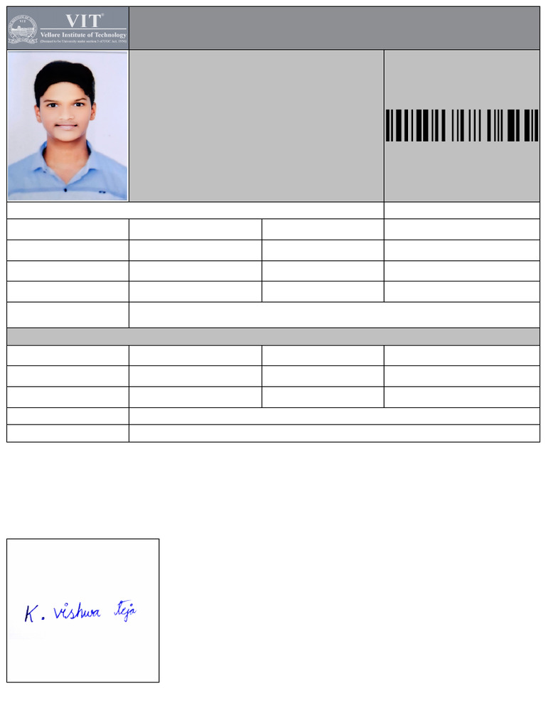 Admission Application for Kadige Vishwa Teja | PDF