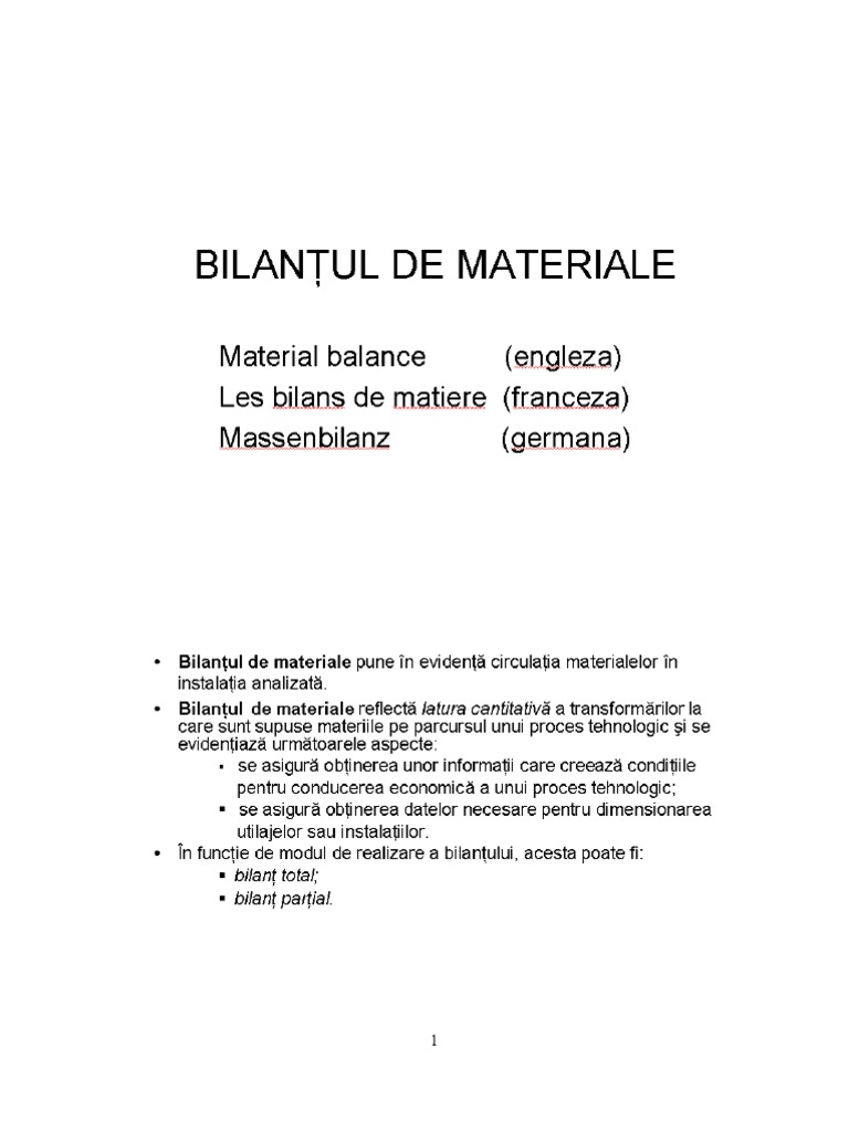 Bilantul de Materiale | PDF