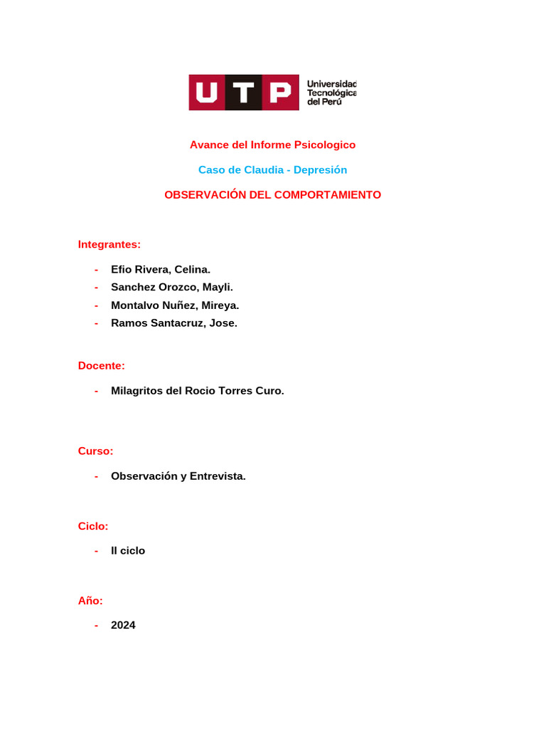 Avance Del Informe | PDF | Depresión (estado de ánimo) | Las emociones