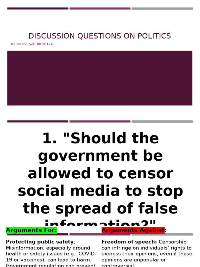 Politics Discussion Questions and Analysis | PDF | Censorship | Freedom ...