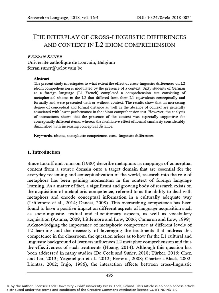 L2 Idiom Comprehension and Context | PDF | Second Language | Idiom