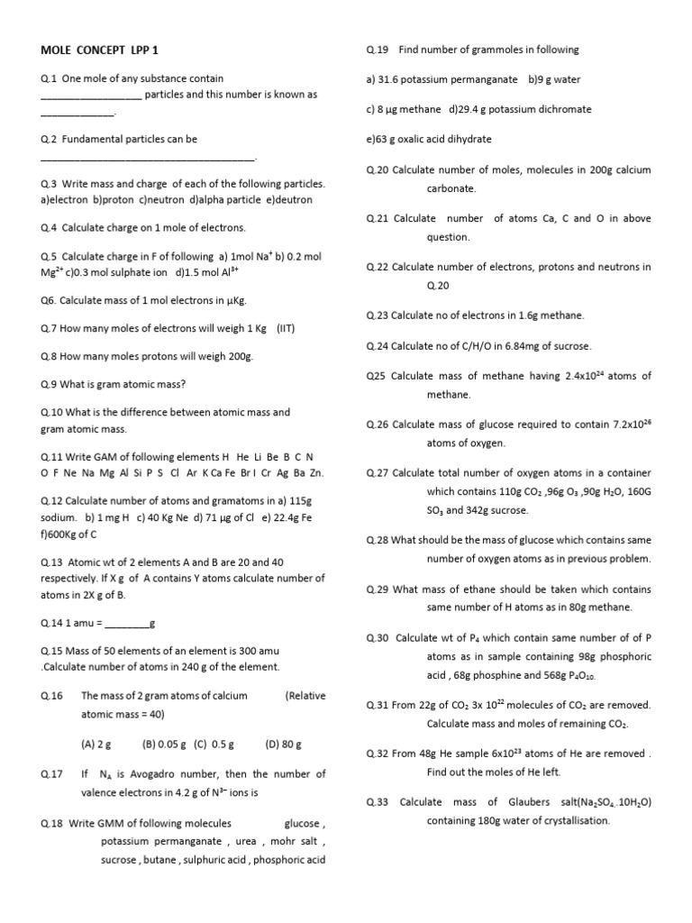 Mole Concept LPP 1 | PDF | Mole (Unit) | Chemical Compounds
