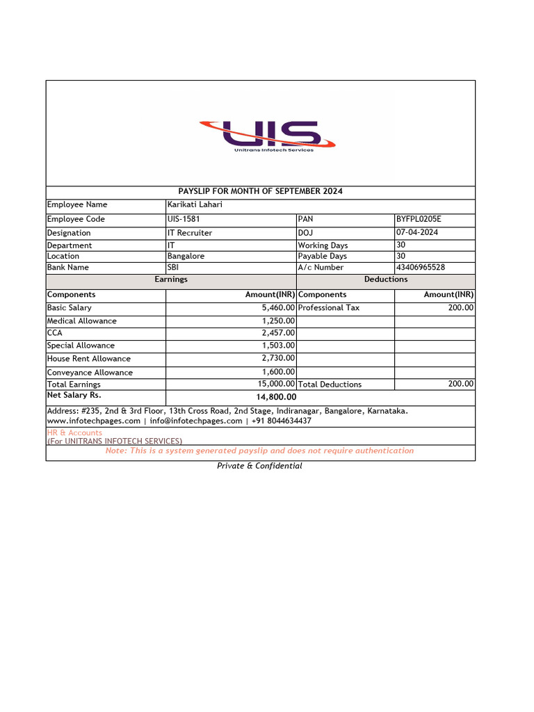 September 2024 Payslip For It Recruiter Pdf