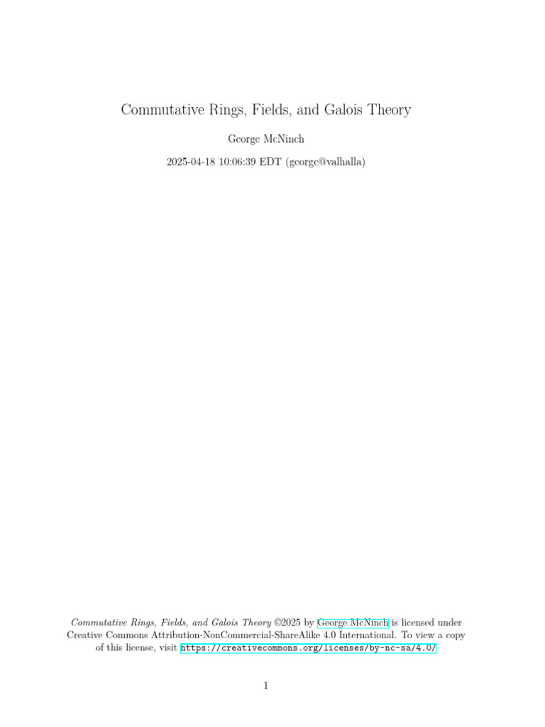 Comm Rings Fields and Galois Theory | PDF | Ring (Mathematics) | Field ...