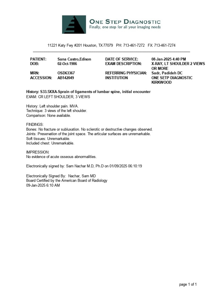 Left Shoulder X-Ray Report | PDF